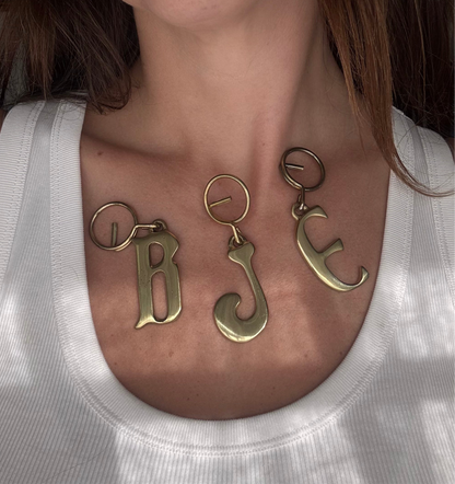 Vintage Brass Initial Pendant Keychains
